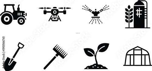 Agricultural icon set for farming and gardening concepts