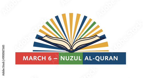 Vibrant Nuzul Al-Quran celebration graphic with open book and colorful rays