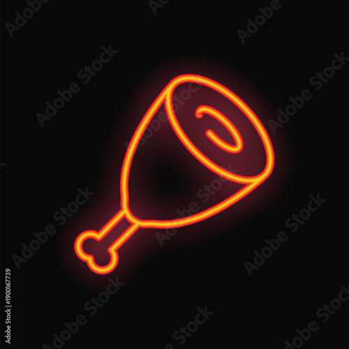 Glowing neon sign is depicting a ham hock, signaling a restaurant or butcher shop specializing in pork products
