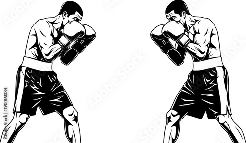 Two Boxers Facing Each Other in a Fighting Stance vector
