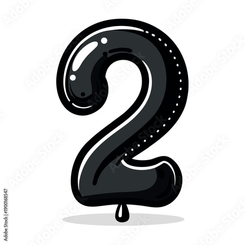 Glossy black balloon shaped like the number 1.2.3.4.5.6.7.8.9.,