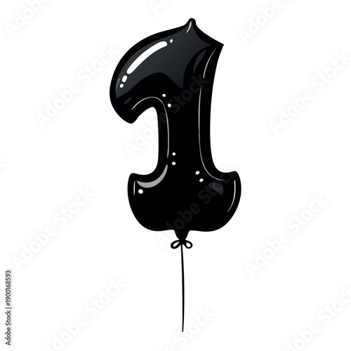 Glossy black balloon shaped like the number 1.2.3.4.5.6.7.8.9.,