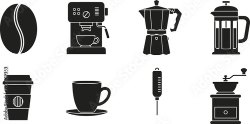 Coffee icon set coffee maker cup bean and more