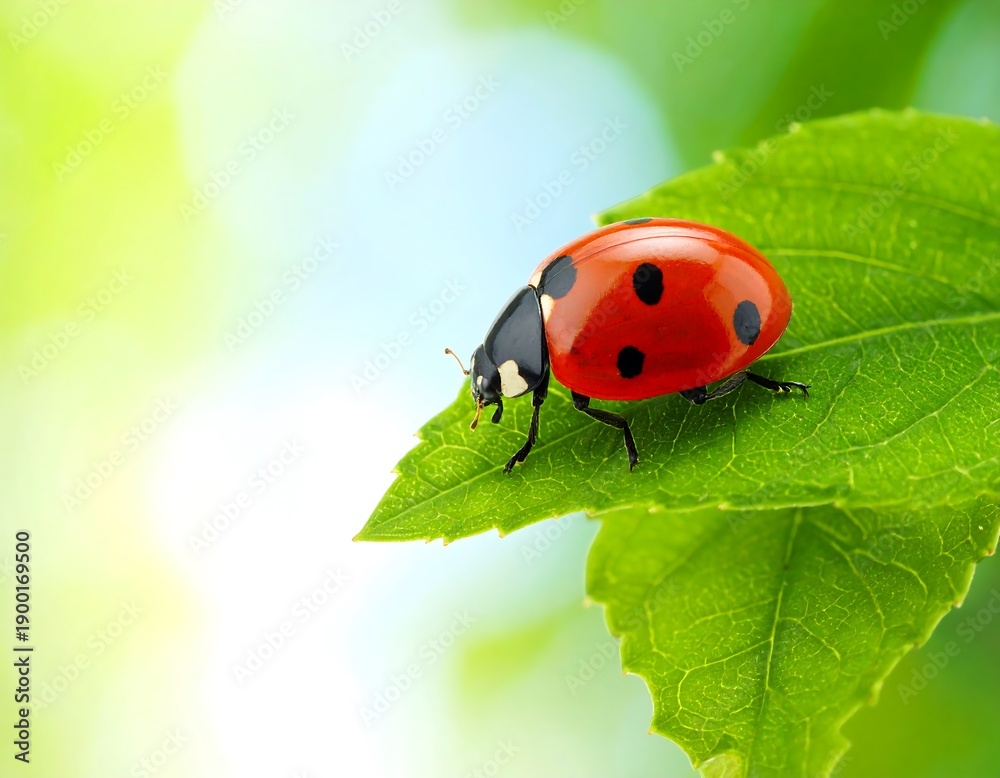 Fototapeta premium Ladybug on a Green Leaf Closeup.