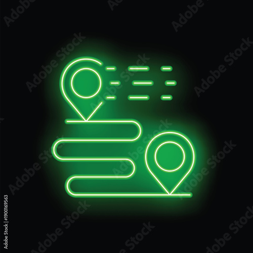 Green neon location pin following a path is an illustration about finding the way to your destination