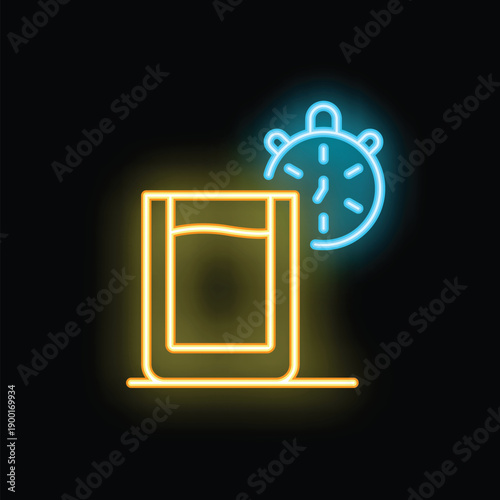 Neon icon of a glass of water with a timer is glowing, reminding you to stay hydrated