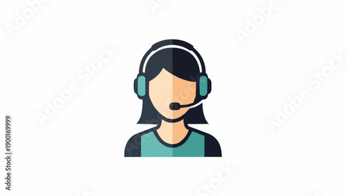 Cartoon woman wearing a headset.