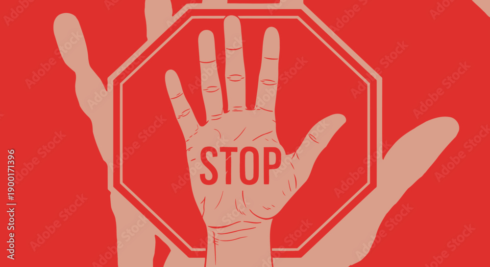 Fototapeta premium stop hand sign, traffic sign with hand