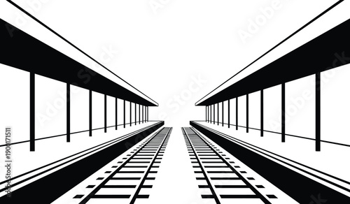 Modern train station with empty tracks and platforms