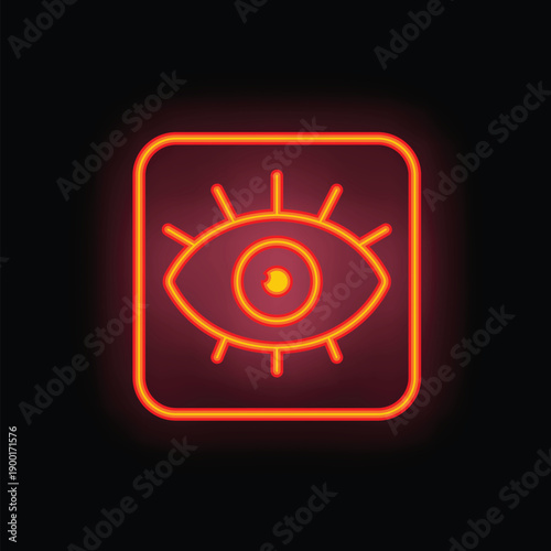 Neon eye symbol glowing in the dark, representing concepts like vision, awareness, and perception