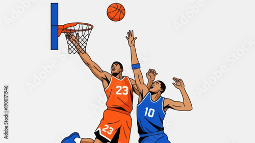Basketball players action shot illustration competition concept isolated on white