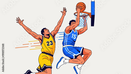 Basketball players in action a dynamic illustration of scoring a basket