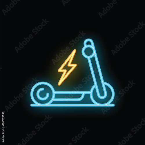 Neon sign representing an electric scooter charging its battery, perfect illustration for urban mobility