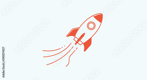 red rocket ship launching into space