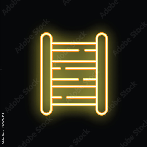 Bright yellow neon icon of swedish wall bars glowing on black background