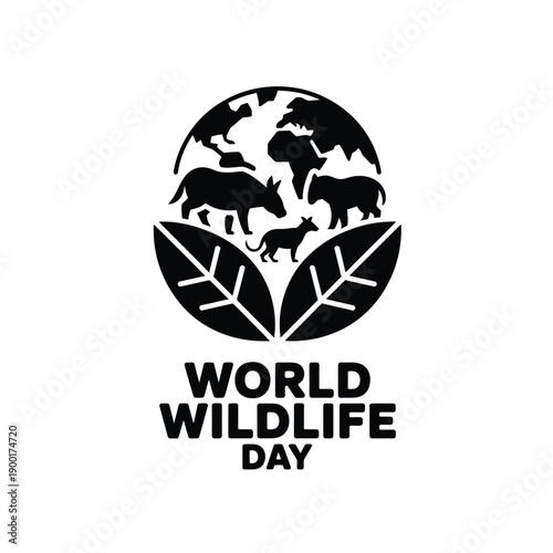 World Wildlife Day awareness campaign logo with animals and leaves  conservation symbol