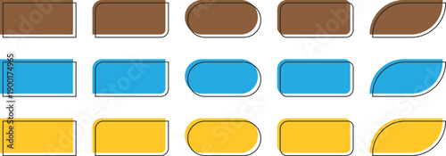 Set of quotation box icons with colorful speech bubble frames in blue, yellow and brown colors for text message comment citation or testimonial design isolated on transparent background vector.