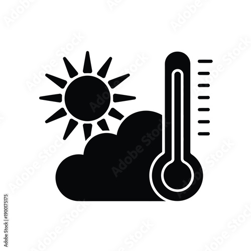 Weather forecast icon with sun cloud and thermometer symbol