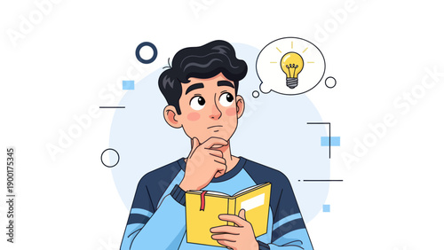 Young man thinking with lightbulb idea illustration creative concept