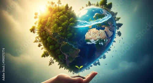 Heartshaped Earth held in hand symbolizing environmental protection and global care a beautiful concept.