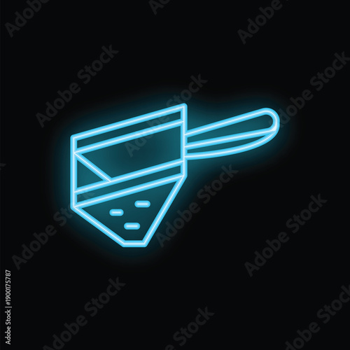 Blue neon sign of a coffee dripper brewing coffee on a black background