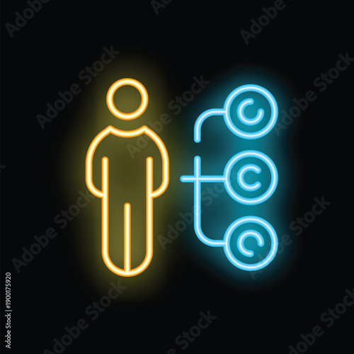 Neon sign of a businessman standing next to a copyright symbol representing the scope of work