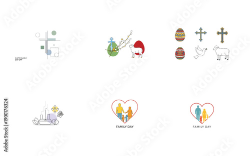 Easter and family day themed and easter eggs crosses lamb dove