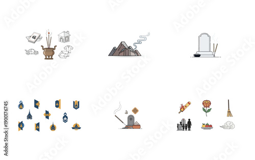 Various funeral and memorial and symbols incense candles