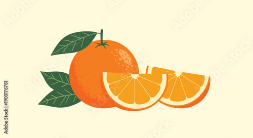 Vibrant whole orange with juicy slices and fresh green leaves, bringing a burst of citrus sunshine to any healthy lifestyle project or vibrant design concept.
