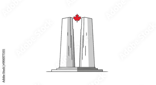 Canadian war memorial monument with red maple leaf Canadian flag gray stone