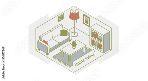 Isometric illustration of a modern home living room interior design.