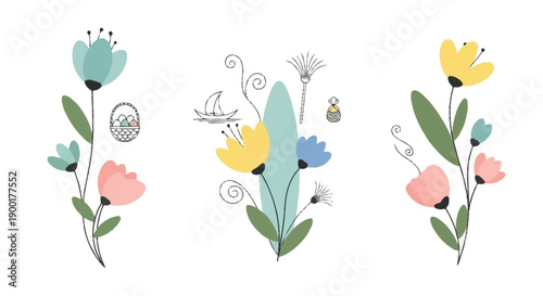 Colorful floral with sailboat and basket flowers