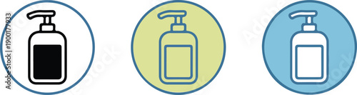 Hand Sanitizer Pump Bottle Icon Set in Colorful Circle Style for Hygiene