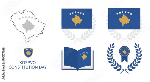 Kosovo Constitution Day with flags and symbols book