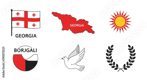 Georgian national symbols flag map sun bird wreath Borjgali Georgian flag map of Georgia