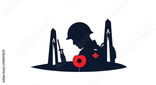Soldier silhouette with poppy and maple leaf
