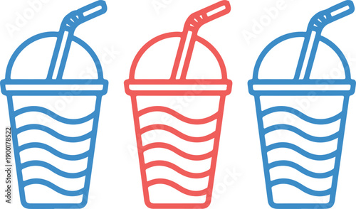 Takeaway Cold Drink Cup Outline Icon Set for Cafe and Beverage Branding