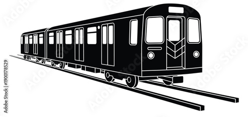 Modern subway train traveling on tracks in urban transit system