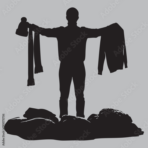 man holding clothes silhouette vector design art and illustration