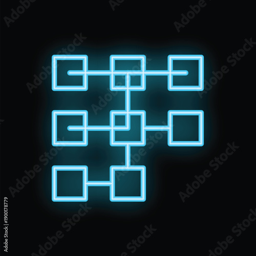 Neon blue algorithm structure glowing on black background, representing the concept of artificial intelligence