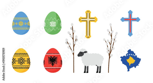 Easter eggs crosses sheep and pussy willow branches decorated eggs christian symbols