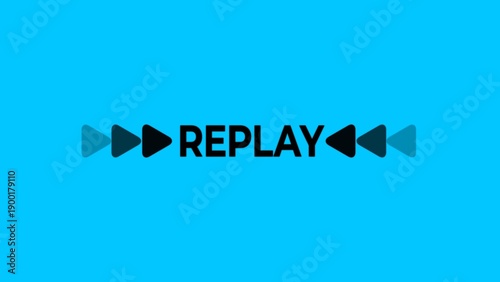 replay Text icon animation,Replay text animation with white button isolated on a black background,and 4k video animation .