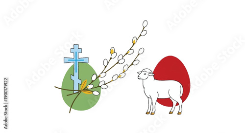 Easter symbols cross lamb pussywillows spring