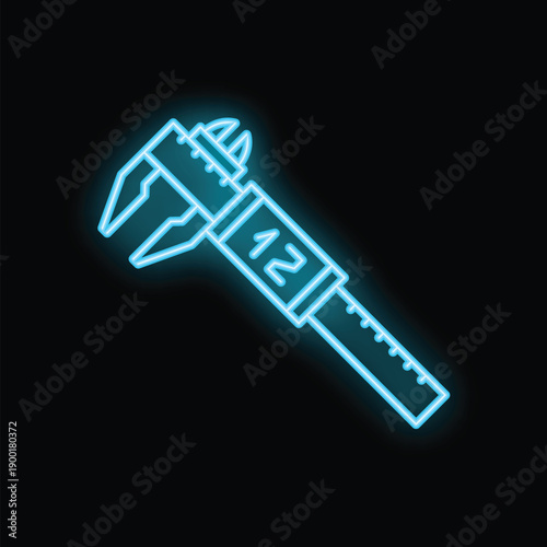 Glowing neon line caliper icon isolated on black background. Vernier caliper for measurement. Vector illustration
