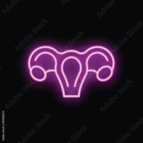 Neon pink female reproductive system glowing on a black background