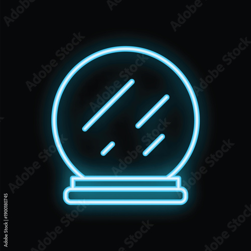 Neon sign of a fortune teller's crystal ball glowing blue, great for concepts about fortune telling or the occult
