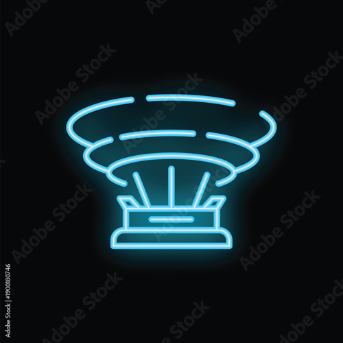 Blue neon sign depicting the devastating power of a nuclear explosion, serving as a stark reminder of the destructive nature of atomic weapons