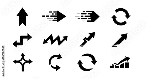 Collection of black arrow and circular graphic icons for data flow