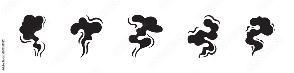 Fototapeta premium Smoke clouds vapour icons set silhouette vector illustration with white background.