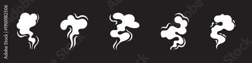 Smoke clouds vapour icons set silhouette vector illustration with white background.